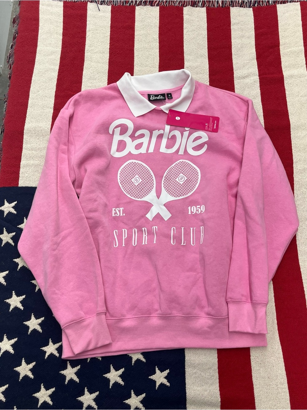 Barbie Pink Sweatshirt with White Collar and Graphic Womens Size Small NWT